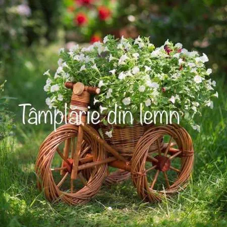 Suport flori Bicicleta si tractor rustice, din rachita - Imaginea 3