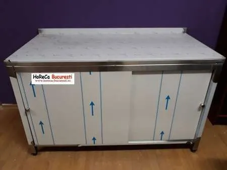 Masa inox de lucru tip dulap cu usi glisante - Imaginea 2