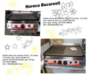 Gratar, grill placa fonta neted si striat de banc profesional