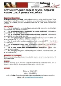 Servicii Intocmire dosare pentru Obtinere Vize de Lunga Sedere in Romania