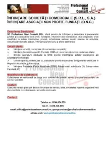 Infiintare Societati Comerciale (S.R.L., S.A.)  Infiintare Asociatii Non Profit, Fundatii (O.N.G.)  