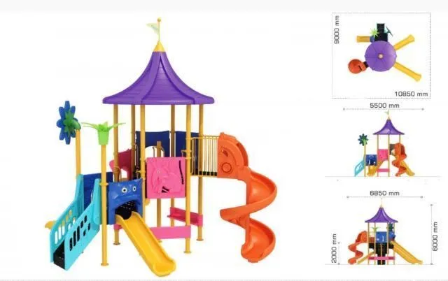 Complex de joaca parc destinat pentru copii / leagan dublu / tobogan spirala / echipamente de joaca pentru copii - Imaginea 4