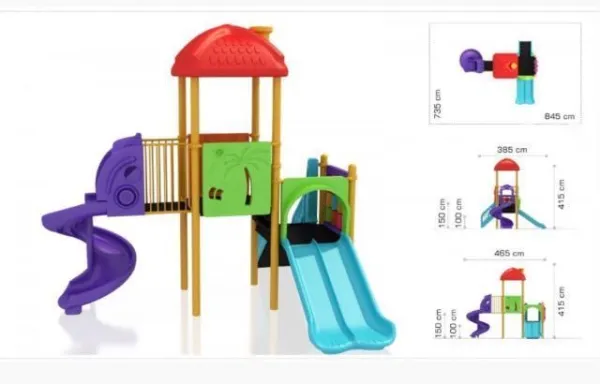 Complex de joaca parc destinat pentru copii / leagan dublu / tobogan spirala / echipamente de joaca pentru copii - Imaginea 6