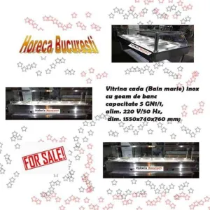 Vitrina cada ( Bain marie) inox 5 GN1/ 1  cu geam de banc