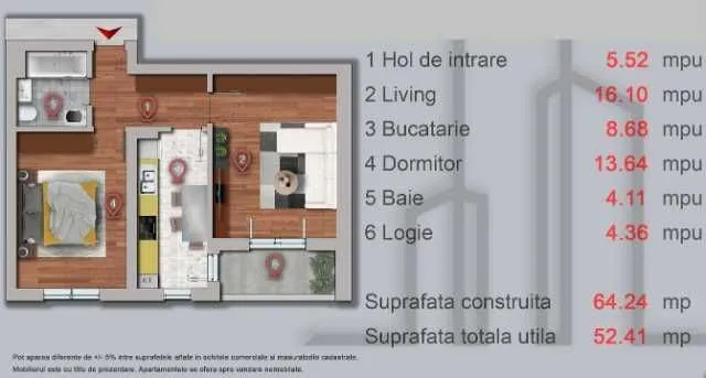 Apartament cu 2 camere de vanzare, demisol, pe Str. Sperantei - Imaginea 6