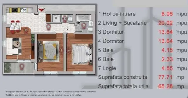 Apartament cu 3 camere de vanzare, demisol, pe Str. Sperantei langa Lacul Morii - Imaginea 7