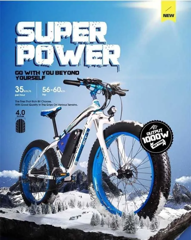 Bicicleta electrica 1000W, aku 48V 17Ah, 21 viteze, fat bike 26 - Imaginea 3