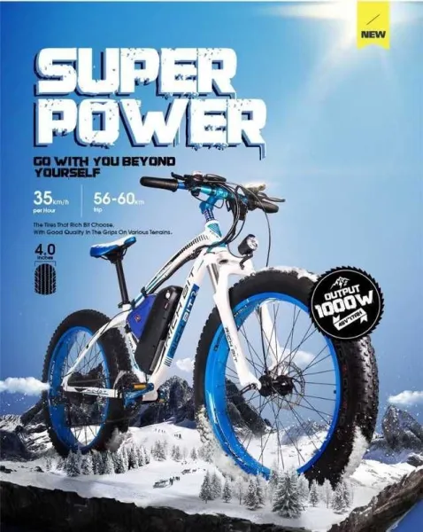 Bicicleta electrica 1000W, aku 48V 17Ah, 21 viteze, fat bike 26 - Imaginea 3