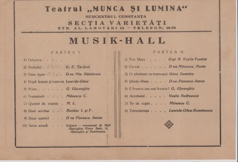 CONSTANTA - vand Program Program Musik- Hall, 100 RON, 1944 1 - Imaginea 2