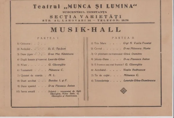 CONSTANTA - vand Program Program Musik- Hall, 100 RON, 1944 1 - Imaginea 2