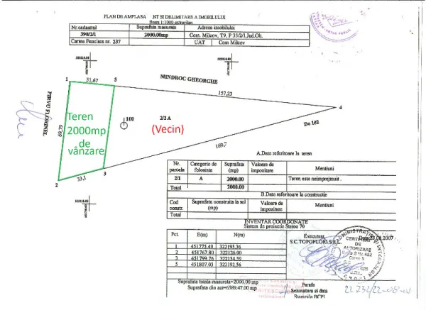 Teren de vanzare - Milcovu din Deal, Slatina jud. Olt - 2000 mp, intravilan - Imaginea 1