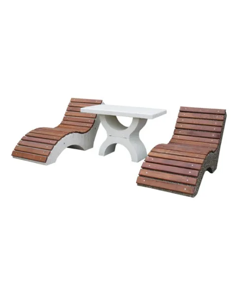 Set mobilier de gradina din beton si lemn - Imaginea 1