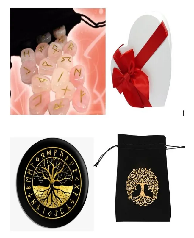 rune set  ametist. cuart roz. carneol. jasp rosu+ placa divinatie cadou - Imaginea 3