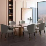 en- gros masa moderna dreptunghiulara din piatra alb cu piedestale metalice din otel masa de sufragerie pentru 6- 8 - Miniatura 3