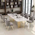 en- gros masa moderna dreptunghiulara din piatra alb cu piedestale metalice din otel masa de sufragerie pentru 6- 8 - Miniatura 6