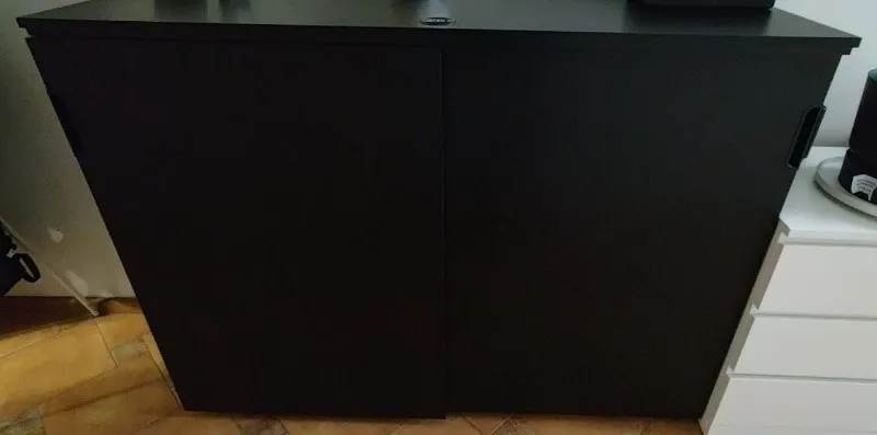 GALANT Corp cu usi glisante, furnir frasin vopsit negru, IKEA,  160x120 cm x 1 bucata - Imaginea 6