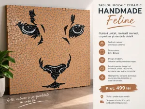 TABLOU MOZAIC HANDMADE – „Feline” | 82×83 cm | Decor Premium, UNICAT