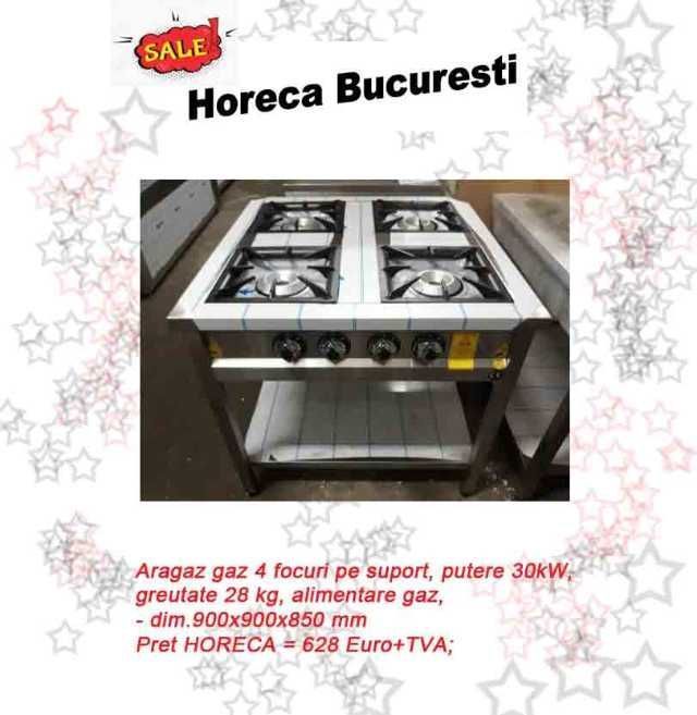 Aragaz inox gaz 4 focuri pe suport profi