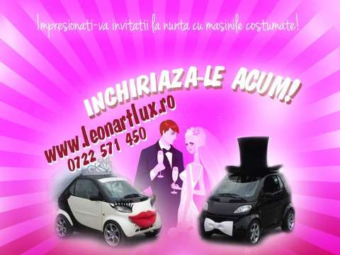 smart nunta smart decorat, smart mire si mireasa smart cu diadema, smart cu joben