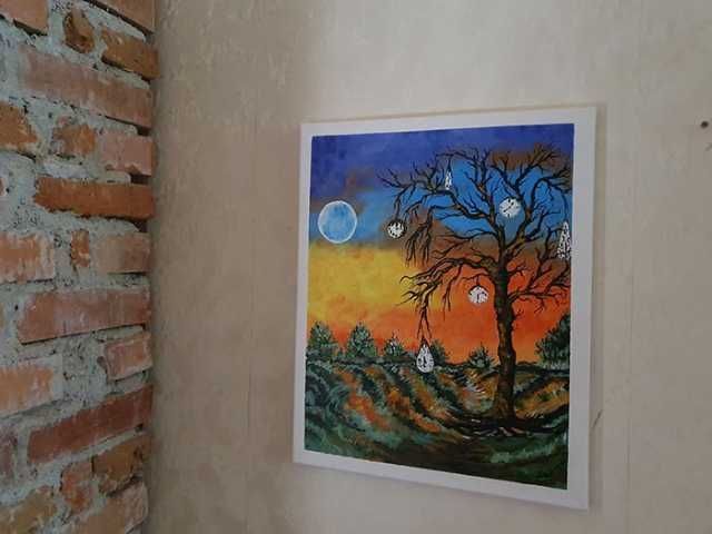 Tablou pe panza in culori acrilice  COPACUL CU TIMP