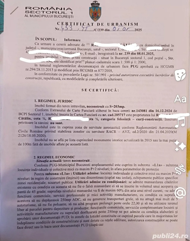 teren constructii intravilan de 203 mp, in sos. chitila 2