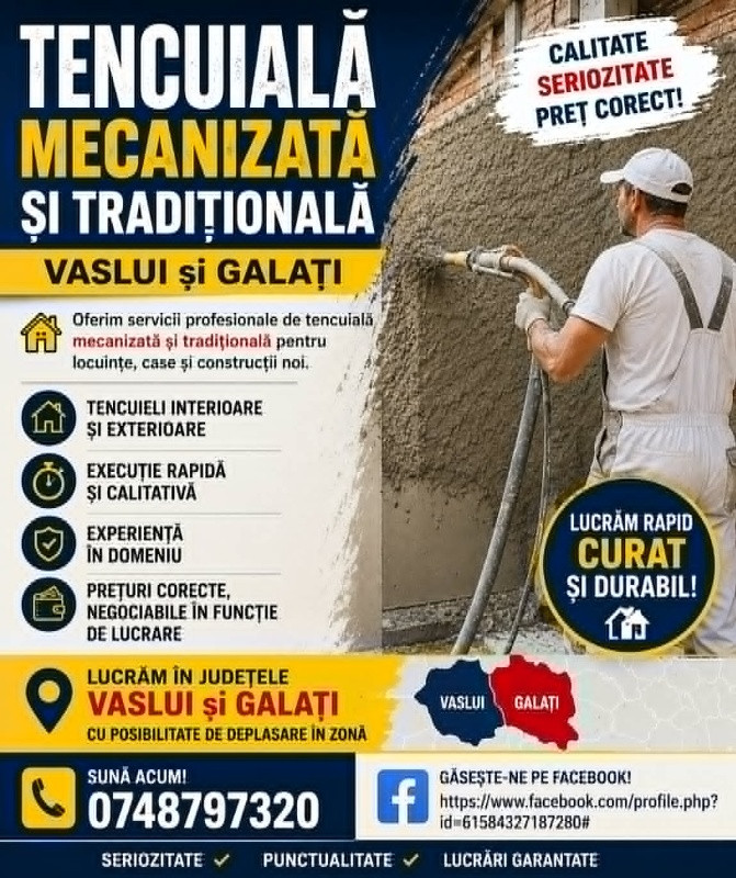 Tencuiala mecanizata si traditionala - nisip + Multibat sau nisip si ciment