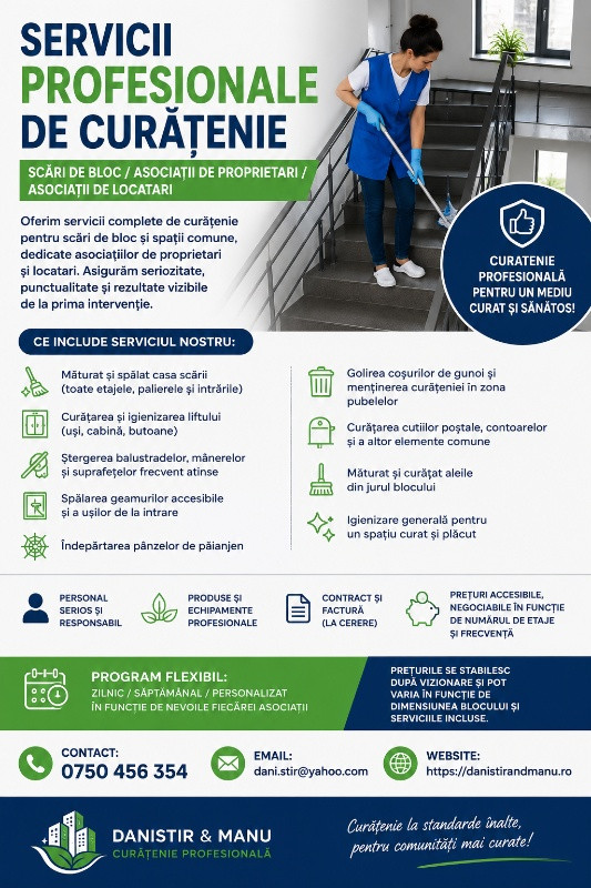 SERVICII PROFESIONALE DE CURATENIE SCARI DE BLOC / ASOCIATII DE PROPRIETARI / ASOCIATII DE LOCATARI