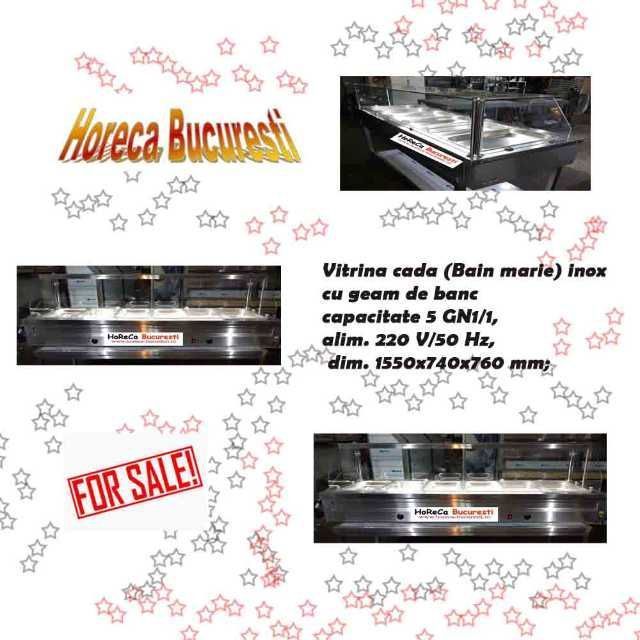 Vitrina cada ( Bain marie) inox 5 GN1/ 1  cu geam de banc