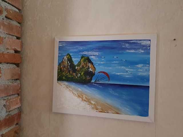 Tablou pe panza in culori acrilice  CU PARAPANTA